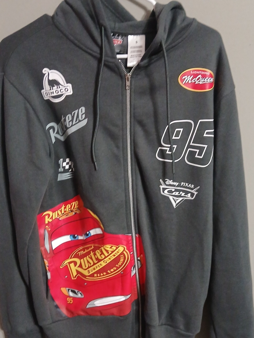 Disney Dark Gray Full‑Zip Hoodie with Red Lightning McQueen Graphic